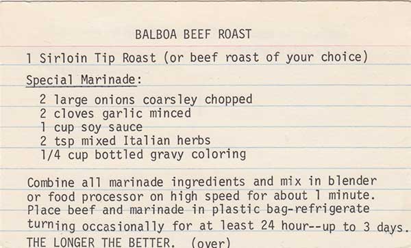 Madeline’s recipes, Balboa Beef Roast front of card