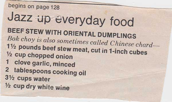 Madeline’s Recipes, Beef Stew with Asian Deumplings 1