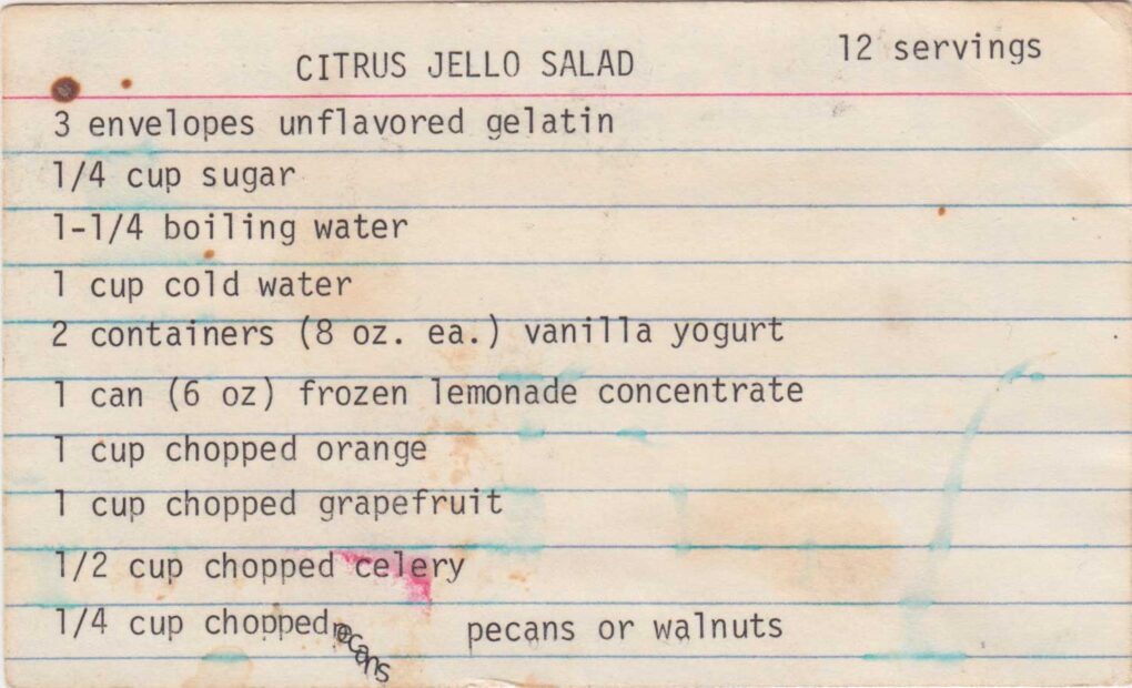 Madeline’s Citrus Jello Salad front of recipe card