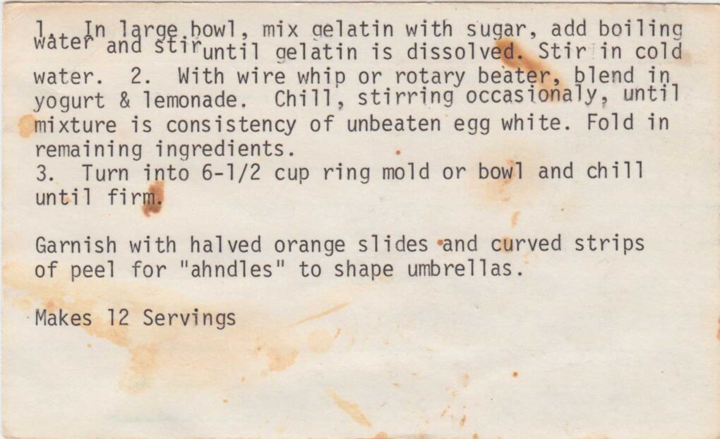 Madeline’s Citrus Jello Salad back of recipe card