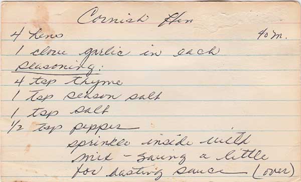 Madeline’s cornish game hens recipe (front)