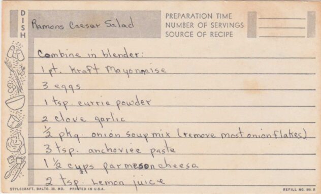 Madeline’s Ramons Caesar Salad recipe front of card