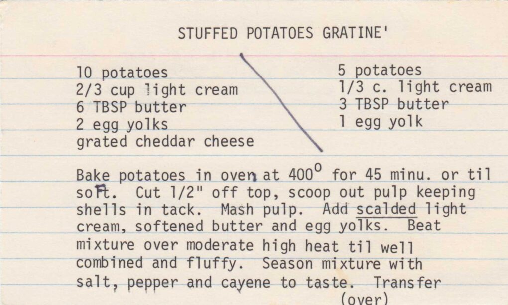 Stuffed Potato Gratine front of Madeline’s recipe card